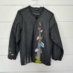 Lee Andersen Women’s Extra Large Grey 100% Polyester LagenLook Cardigan Sweater